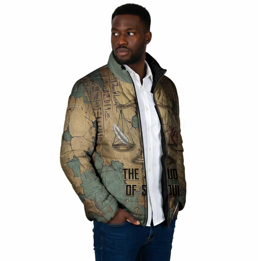 Anubis Padded Jacket Ancient Egyptian Aged Papyrus, Scales of Justice, and Egyptian Hieroglyph - African Pride