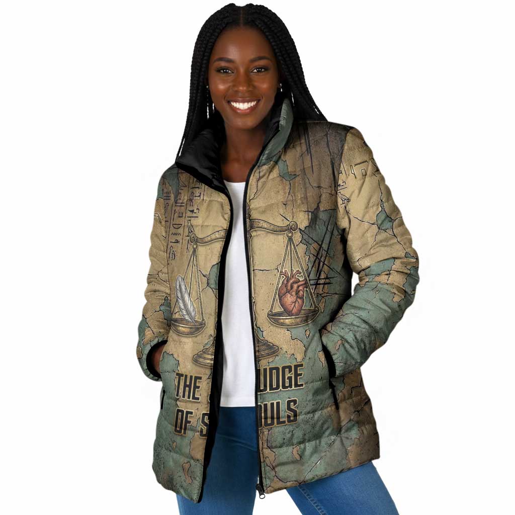 Anubis Padded Jacket Ancient Egyptian Aged Papyrus, Scales of Justice, and Egyptian Hieroglyph - African Pride