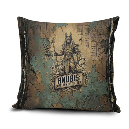 Anubis Pillow Cover Ancient Egyptian Aged Papyrus, Scales of Justice, and Egyptian Hieroglyph - African Pride
