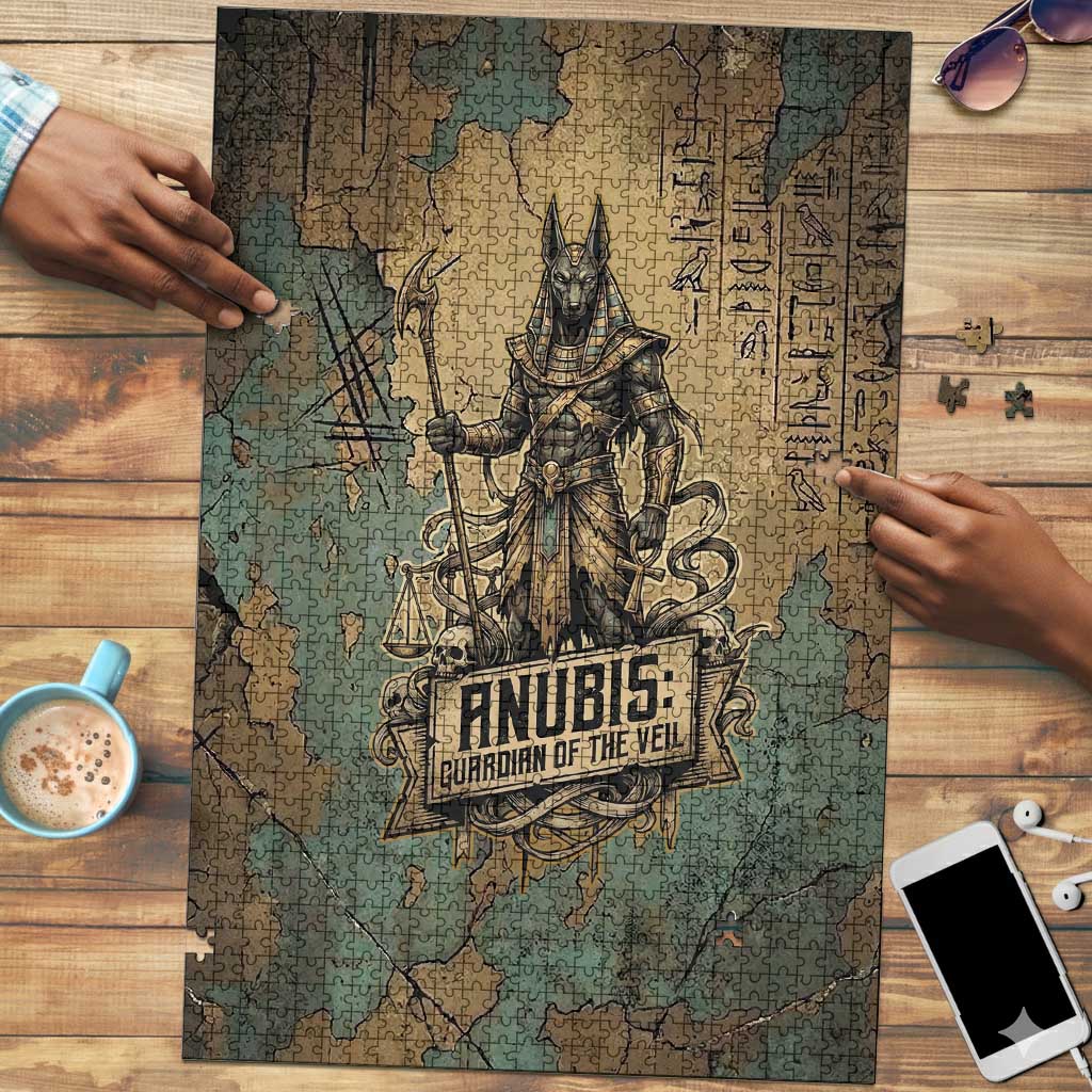Anubis Puzzle Ancient Egyptian Aged Papyrus, Scales of Justice, and Egyptian Hieroglyph - African Pride