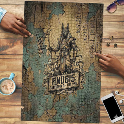 Anubis Puzzle Ancient Egyptian Aged Papyrus, Scales of Justice, and Egyptian Hieroglyph - African Pride