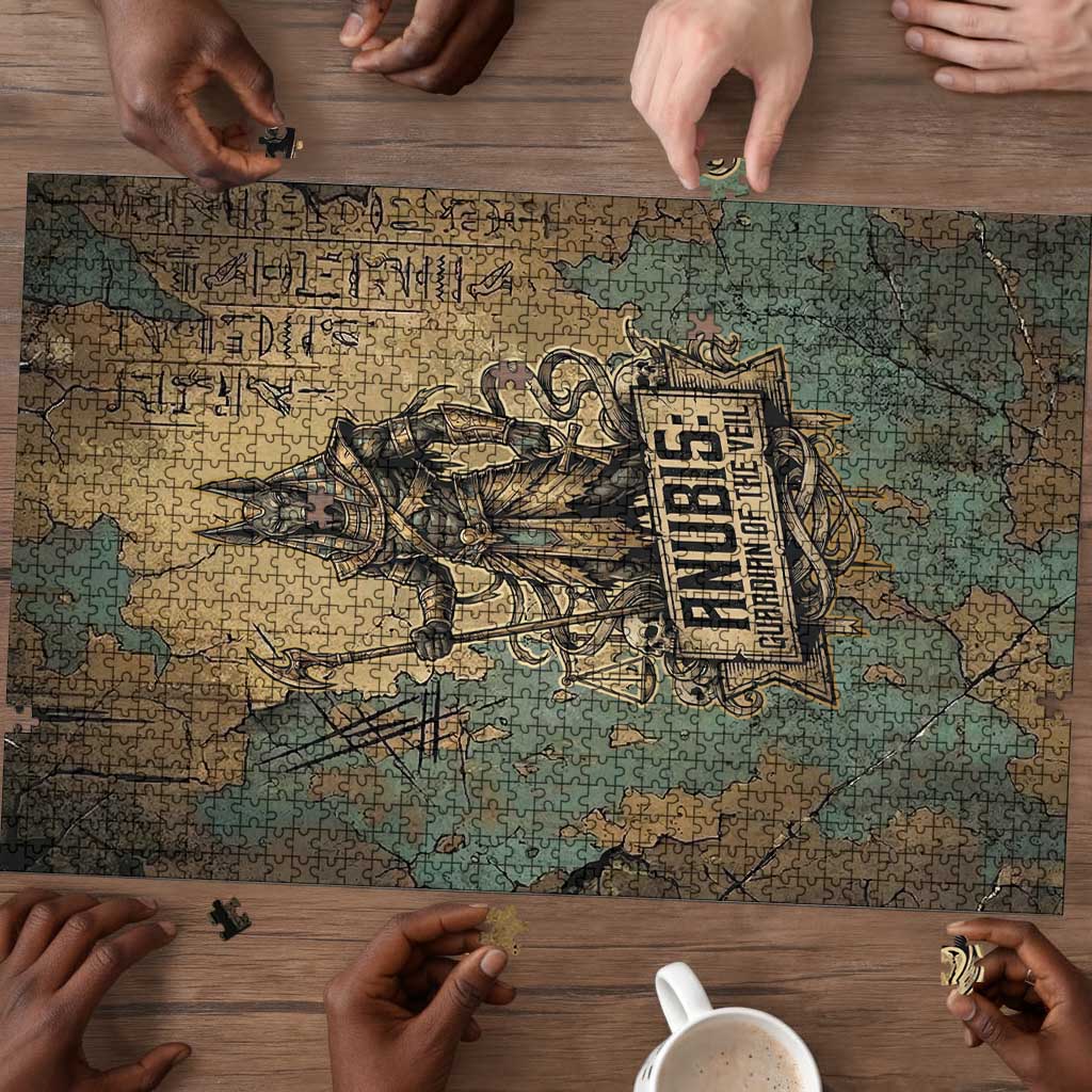 Anubis Puzzle Ancient Egyptian Aged Papyrus, Scales of Justice, and Egyptian Hieroglyph - African Pride