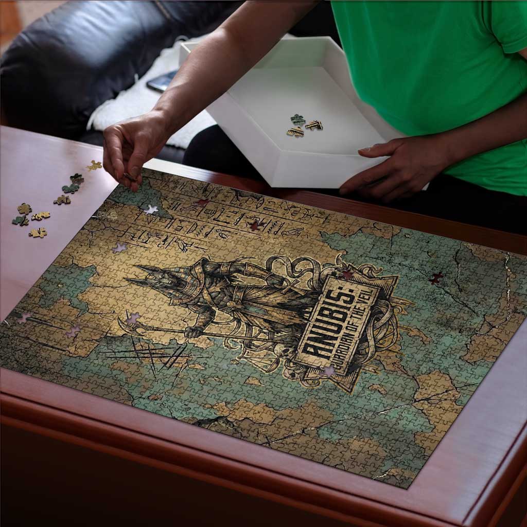 Anubis Puzzle Ancient Egyptian Aged Papyrus, Scales of Justice, and Egyptian Hieroglyph - African Pride