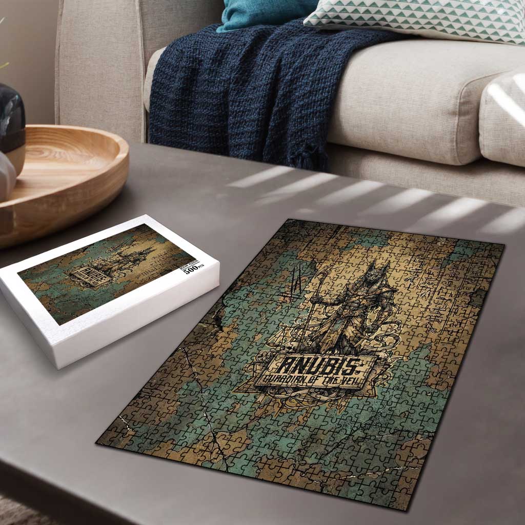 Anubis Puzzle Ancient Egyptian Aged Papyrus, Scales of Justice, and Egyptian Hieroglyph - African Pride