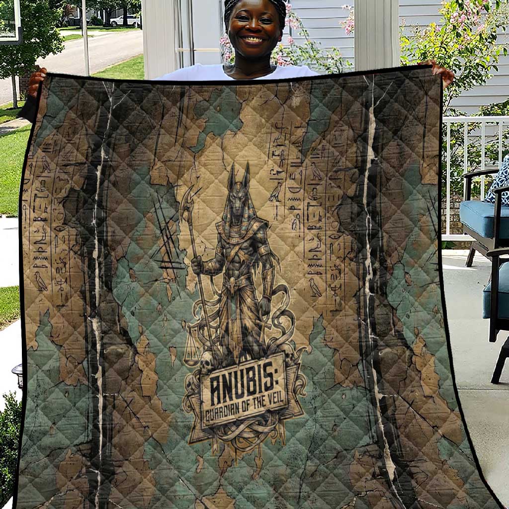 Anubis Quilt Ancient Egyptian Aged Papyrus, Scales of Justice, and Egyptian Hieroglyph - African Pride
