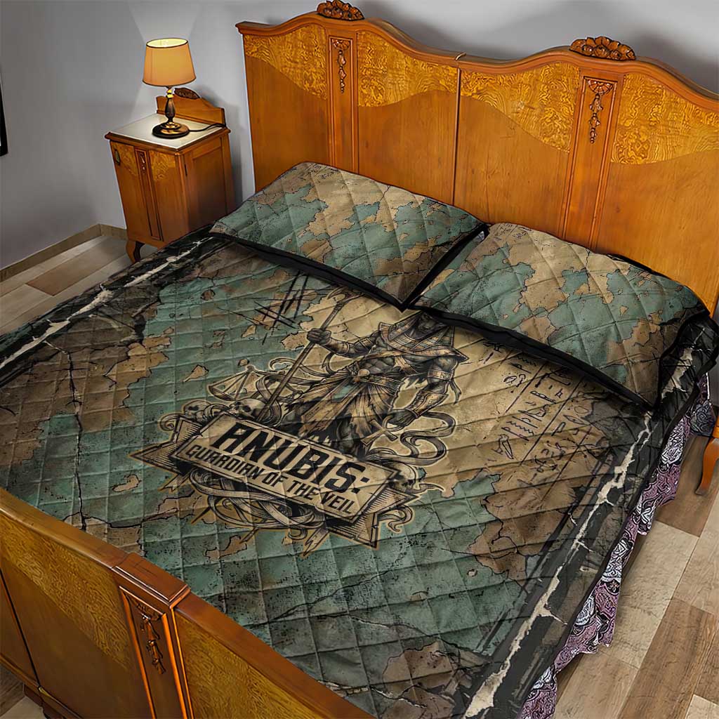 Anubis Quilt Bed Set Ancient Egyptian Aged Papyrus, Scales of Justice, and Egyptian Hieroglyph - African Pride