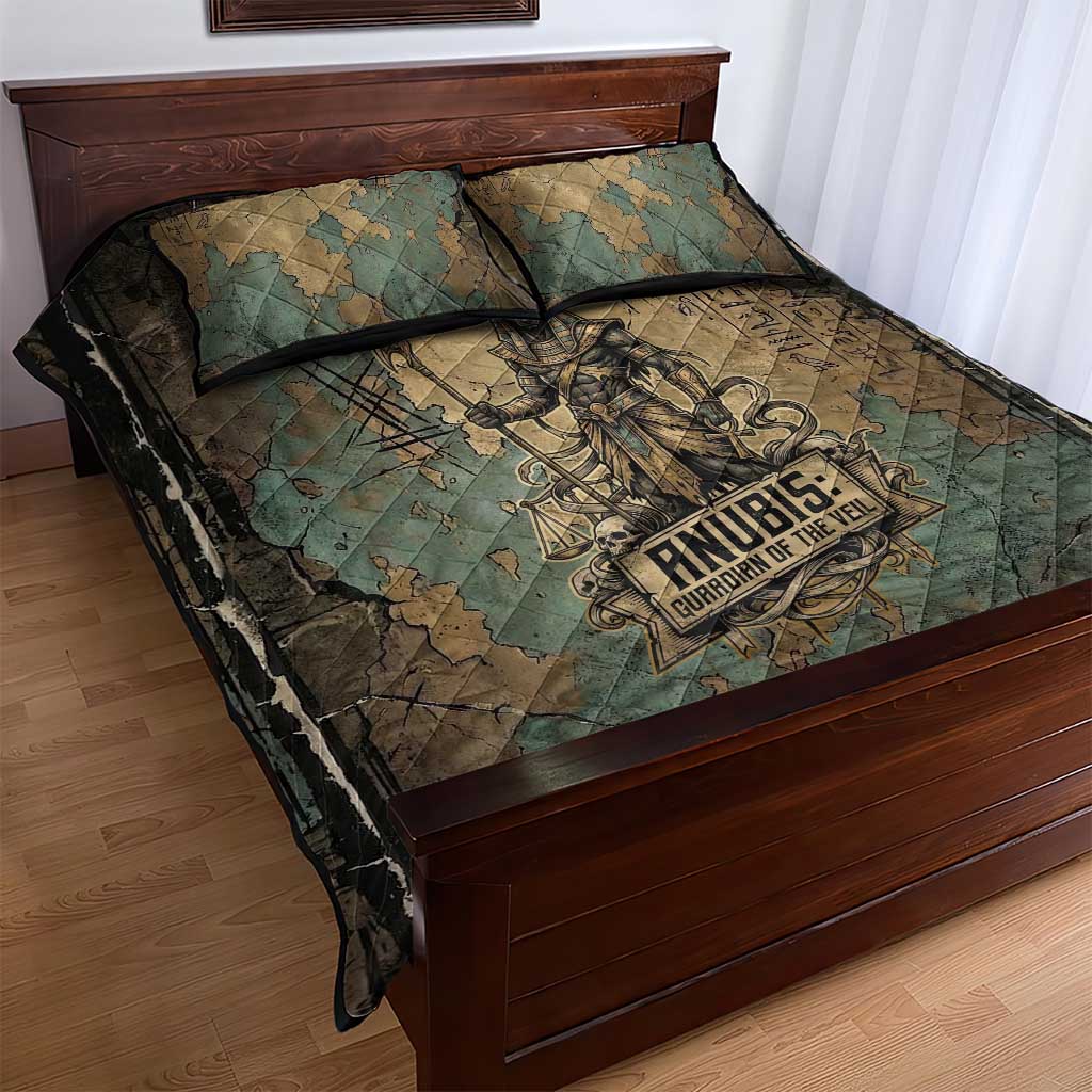 Anubis Quilt Bed Set Ancient Egyptian Aged Papyrus, Scales of Justice, and Egyptian Hieroglyph - African Pride