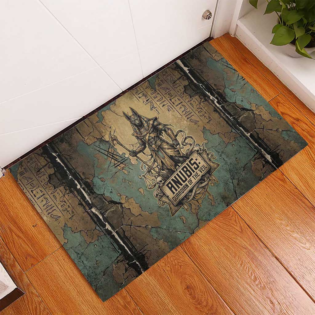 Anubis Rubber Doormat Ancient Egyptian Aged Papyrus, Scales of Justice, and Egyptian Hieroglyph - African Pride