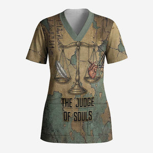Anubis Scrub Top Ancient Egyptian Aged Papyrus, Scales of Justice, and Egyptian Hieroglyph - African Pride