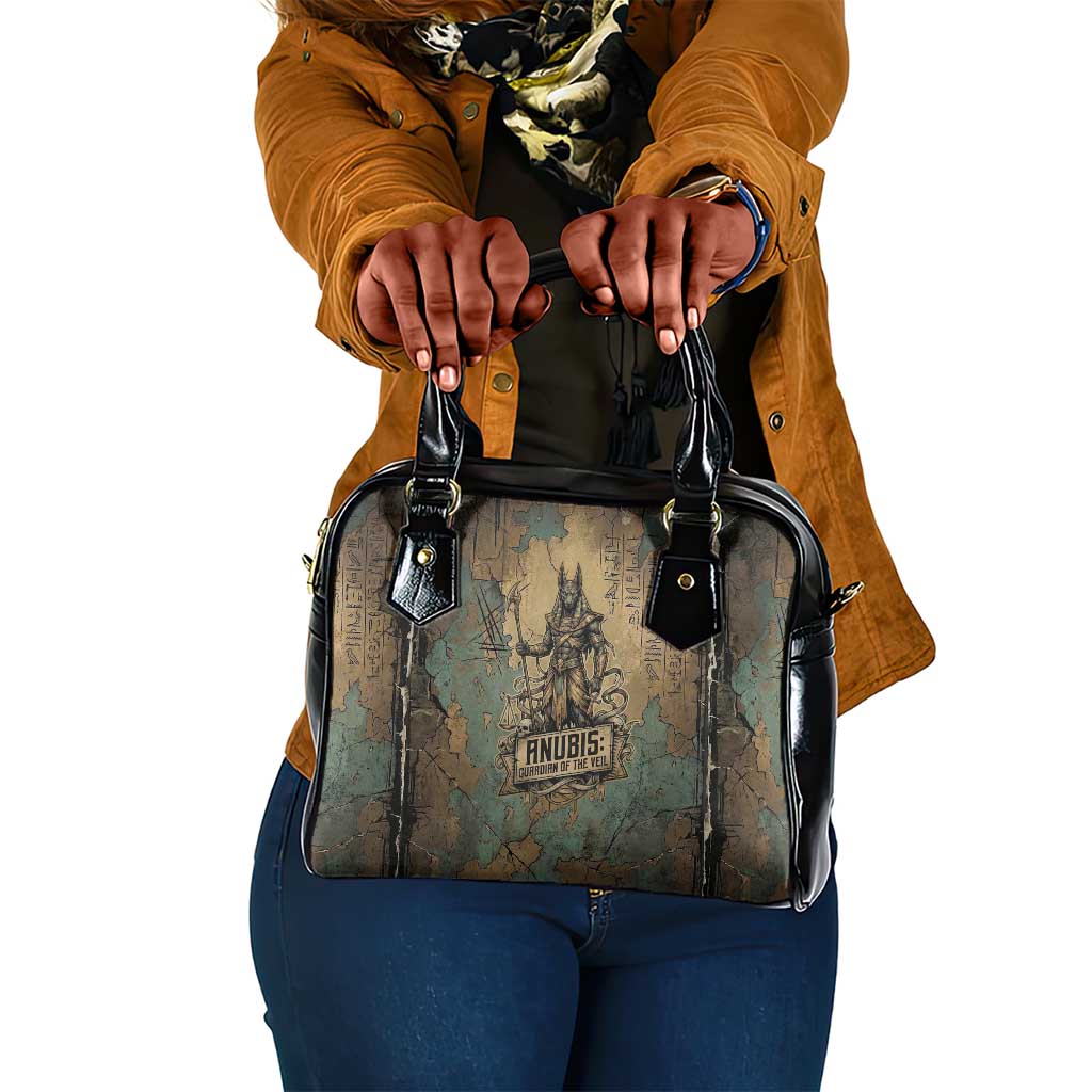 Anubis Shoulder Handbag Ancient Egyptian Aged Papyrus, Scales of Justice, and Egyptian Hieroglyph - African Pride