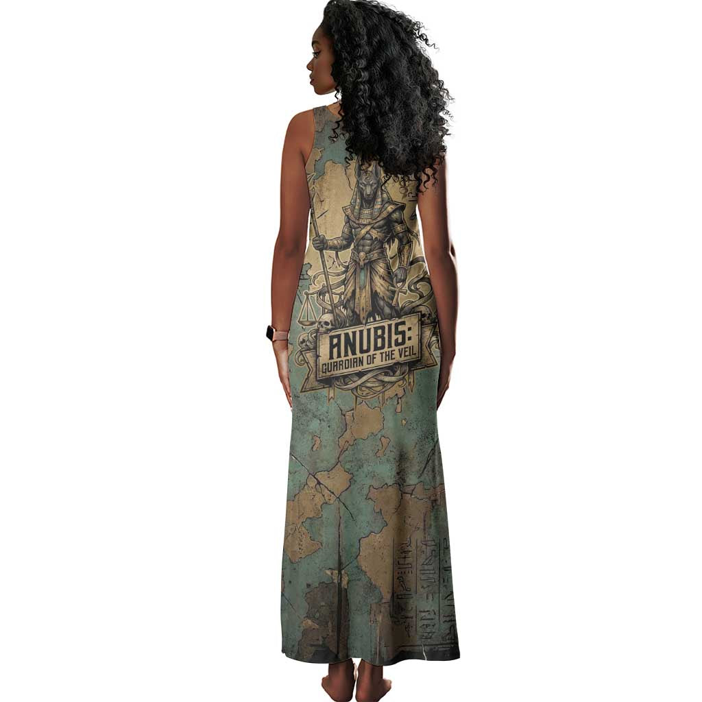 Anubis Tank Maxi Dress Ancient Egyptian Aged Papyrus, Scales of Justice, and Egyptian Hieroglyph - African Pride