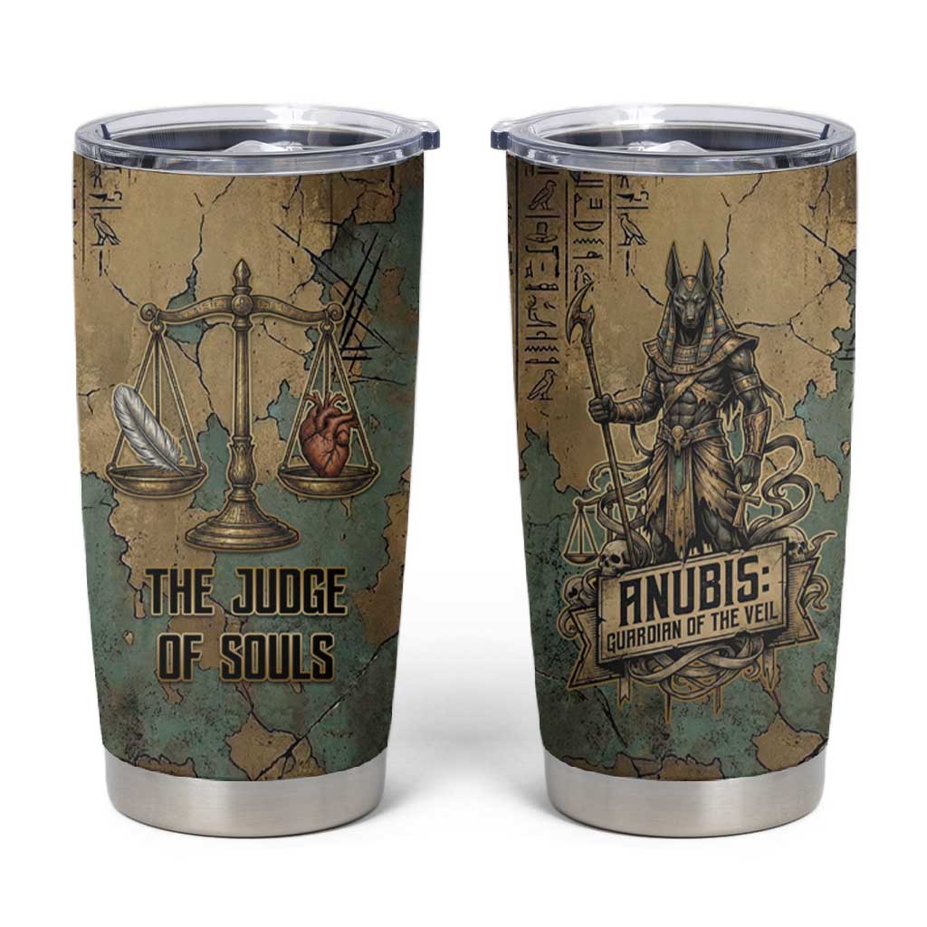Anubis Tumbler Cup Ancient Egyptian Aged Papyrus, Scales of Justice, and Egyptian Hieroglyph - African Pride
