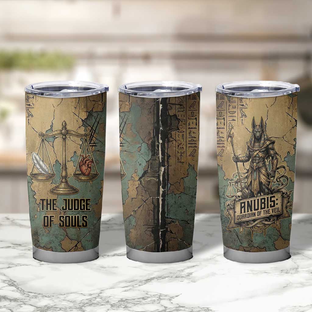 Anubis Tumbler Cup Ancient Egyptian Aged Papyrus, Scales of Justice, and Egyptian Hieroglyph - African Pride
