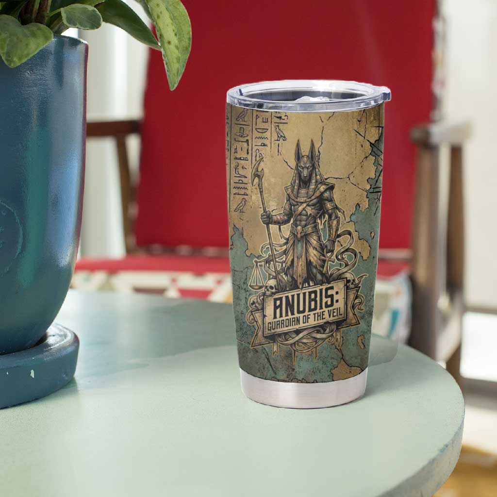 Anubis Tumbler Cup Ancient Egyptian Aged Papyrus, Scales of Justice, and Egyptian Hieroglyph - African Pride