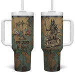 Anubis Tumbler With Handle Ancient Egyptian Aged Papyrus, Scales of Justice, and Egyptian Hieroglyph - African Pride