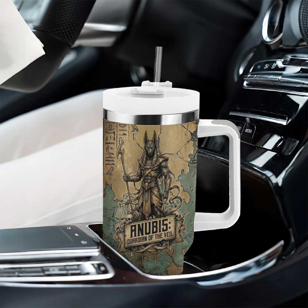 Anubis Tumbler With Handle Ancient Egyptian Aged Papyrus, Scales of Justice, and Egyptian Hieroglyph - African Pride