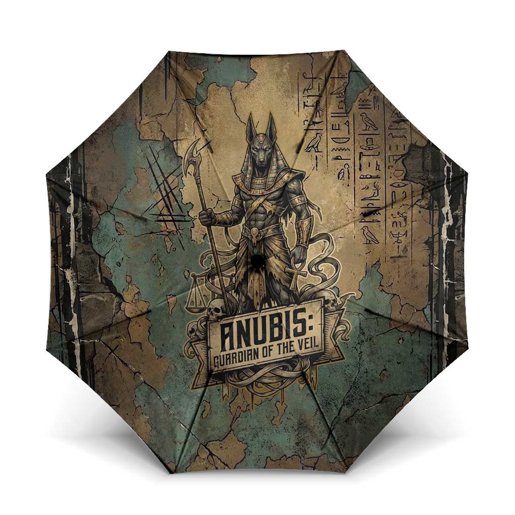 Anubis Umbrella Ancient Egyptian Aged Papyrus, Scales of Justice, and Egyptian Hieroglyph - African Pride