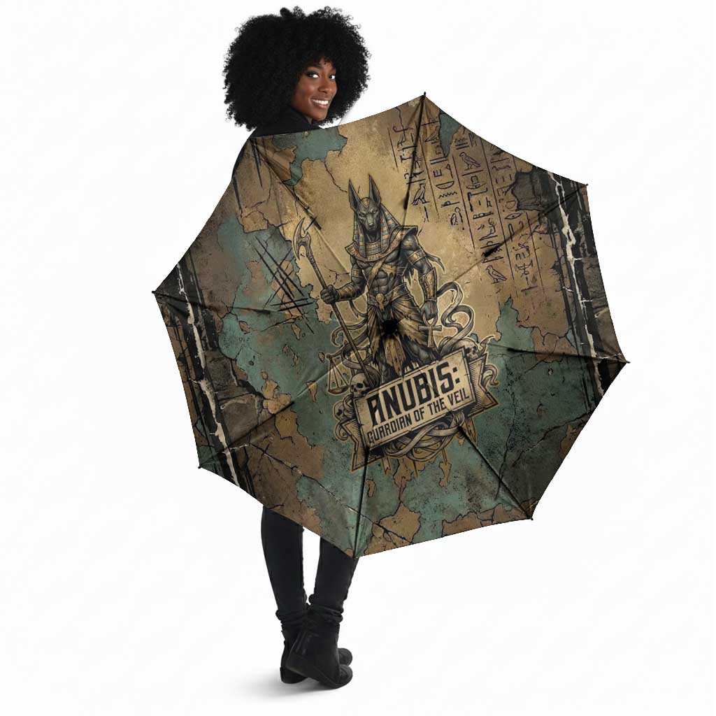 Anubis Umbrella Ancient Egyptian Aged Papyrus, Scales of Justice, and Egyptian Hieroglyph - African Pride