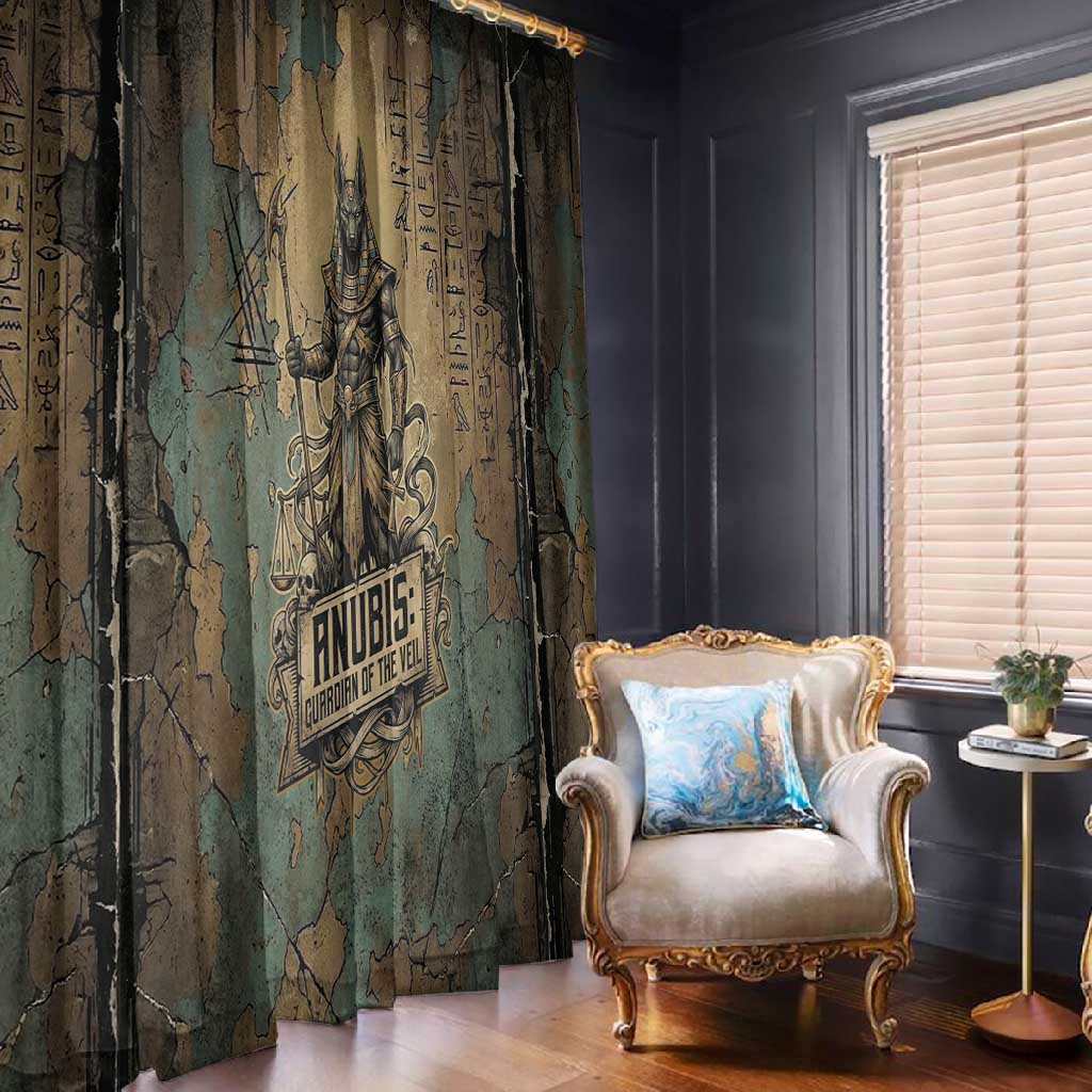 Anubis Window Curtain Ancient Egyptian Aged Papyrus, Scales of Justice, and Egyptian Hieroglyph - African Pride