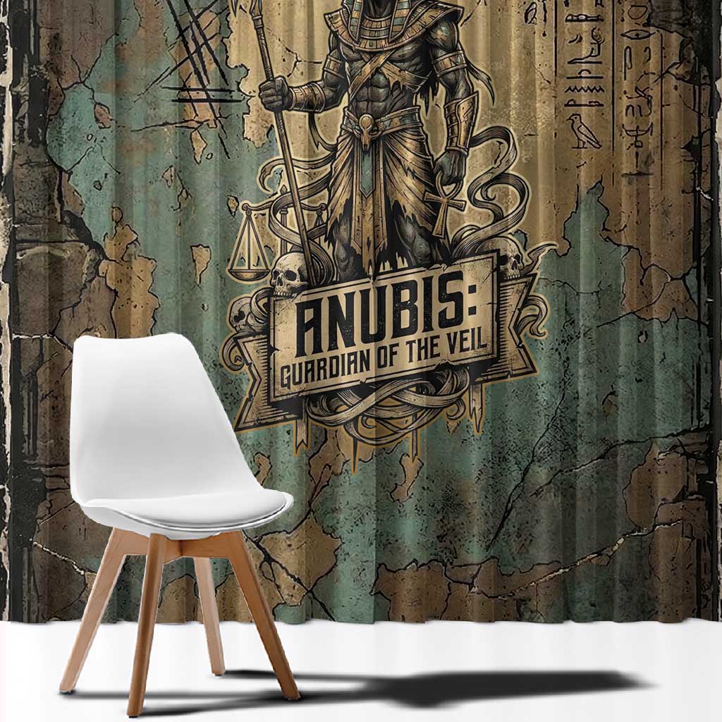 Anubis Window Curtain Ancient Egyptian Aged Papyrus, Scales of Justice, and Egyptian Hieroglyph - African Pride