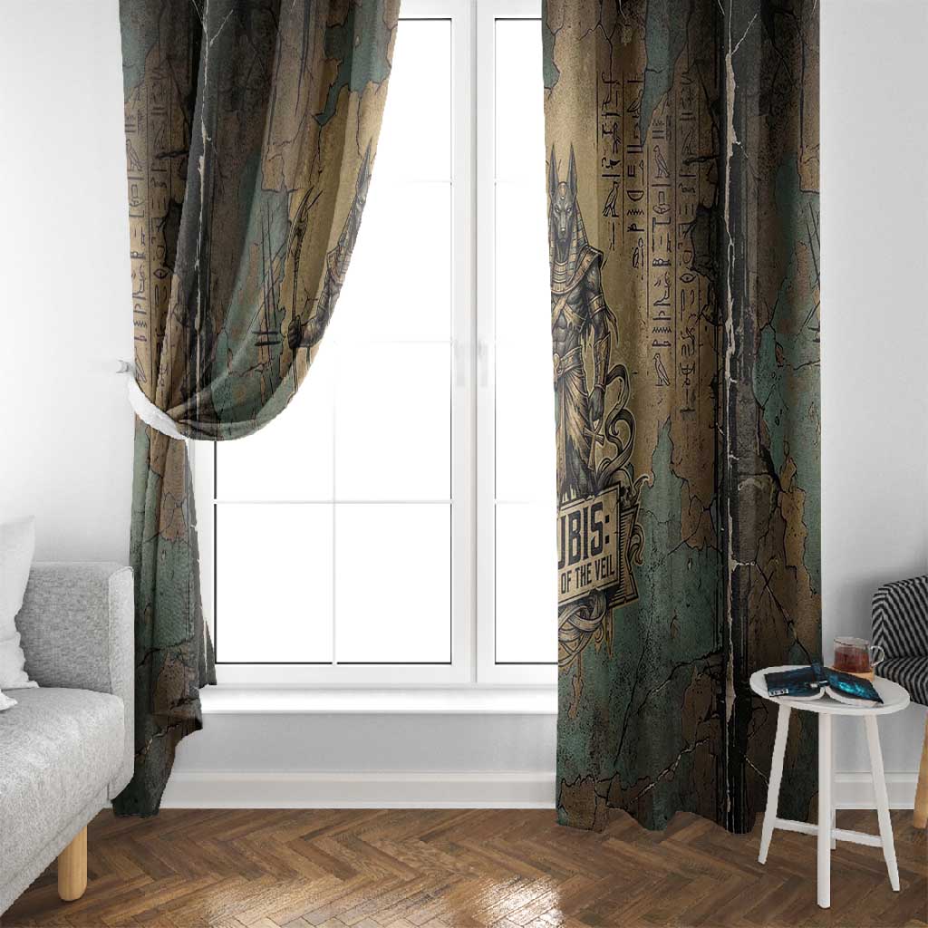 Anubis Window Curtain Ancient Egyptian Aged Papyrus, Scales of Justice, and Egyptian Hieroglyph - African Pride