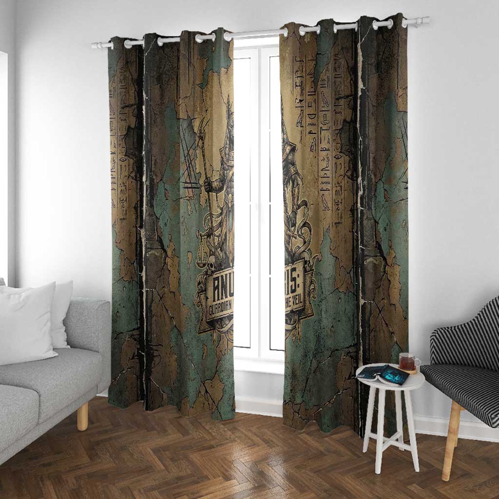 Anubis Window Curtain Ancient Egyptian Aged Papyrus, Scales of Justice, and Egyptian Hieroglyph - African Pride