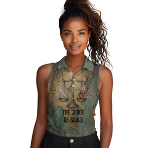 Anubis Women Sleeveless Polo Shirt Ancient Egyptian Aged Papyrus, Scales of Justice, and Egyptian Hieroglyph - African Pride