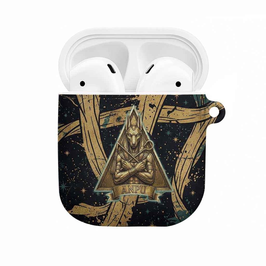 Anubis Ancient Egyptian AirPods Case with Starry Mummy Wrap Pattern, Anubis Warrior Illustration, and Pyramid - African Pride