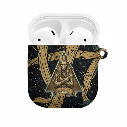 Anubis Ancient Egyptian AirPods Case with Starry Mummy Wrap Pattern, Anubis Warrior Illustration, and Pyramid - African Pride