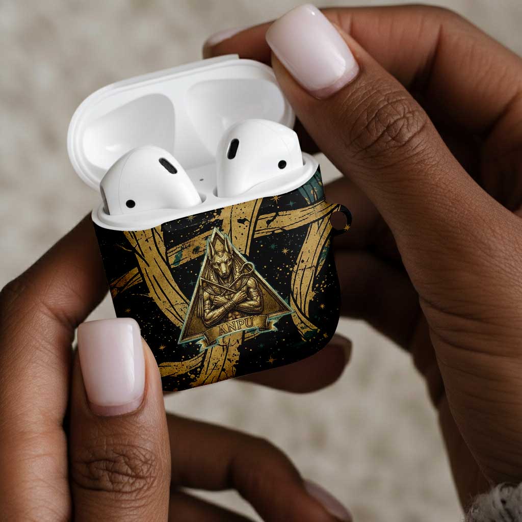 Anubis Ancient Egyptian AirPods Case with Starry Mummy Wrap Pattern, Anubis Warrior Illustration, and Pyramid - African Pride