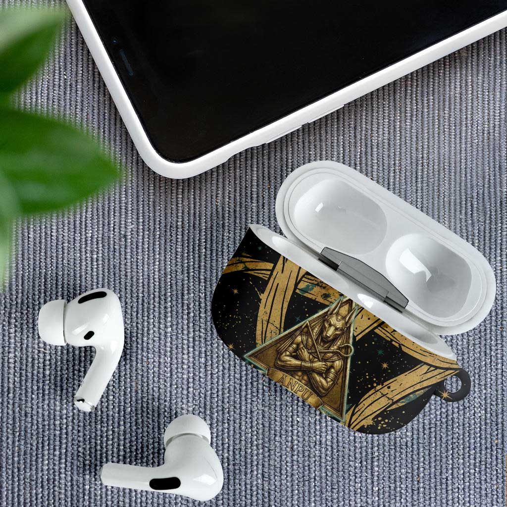 Anubis Ancient Egyptian AirPods Case with Starry Mummy Wrap Pattern, Anubis Warrior Illustration, and Pyramid - African Pride