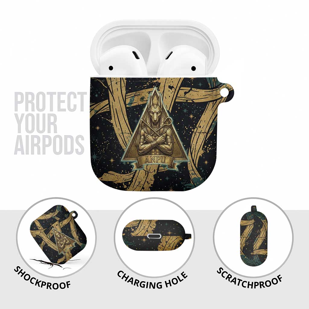Anubis Ancient Egyptian AirPods Case with Starry Mummy Wrap Pattern, Anubis Warrior Illustration, and Pyramid - African Pride