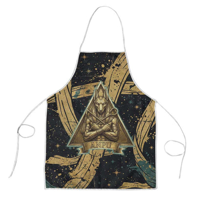 Anubis Ancient Egyptian Apron with Starry Mummy Wrap Pattern, Anubis Warrior Illustration, and Pyramid - African Pride