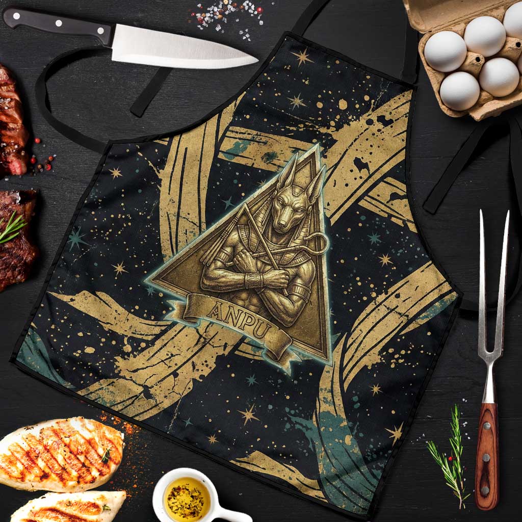 Anubis Ancient Egyptian Apron with Starry Mummy Wrap Pattern, Anubis Warrior Illustration, and Pyramid - African Pride