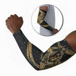 Anubis Ancient Egyptian Arm Sleeves with Starry Mummy Wrap Pattern, Anubis Warrior Illustration, and Pyramid - African Pride