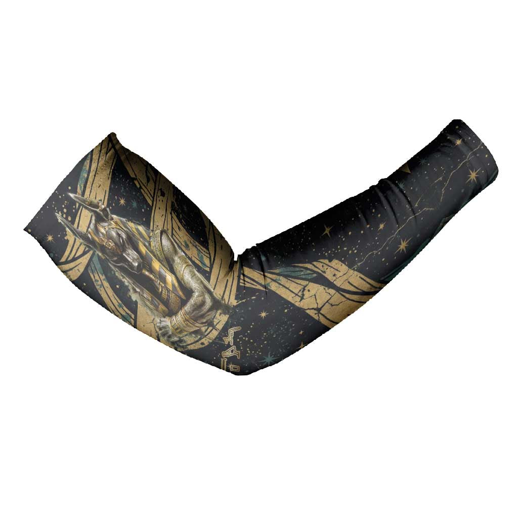 Anubis Ancient Egyptian Arm Sleeves with Starry Mummy Wrap Pattern, Anubis Warrior Illustration, and Pyramid - African Pride