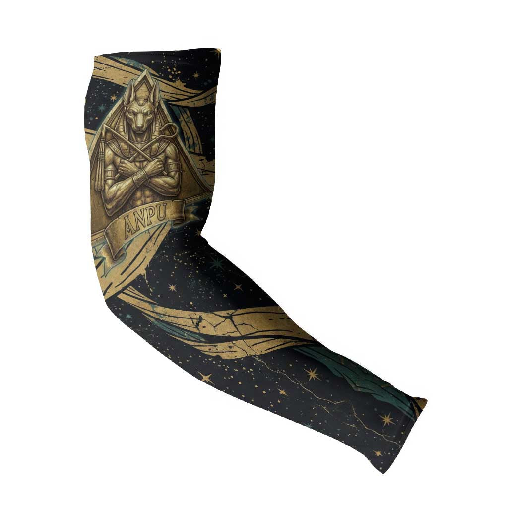 Anubis Ancient Egyptian Arm Sleeves with Starry Mummy Wrap Pattern, Anubis Warrior Illustration, and Pyramid - African Pride