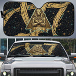 Anubis Ancient Egyptian Auto Sun Shade with Starry Mummy Wrap Pattern, Anubis Warrior Illustration, and Pyramid - African Pride