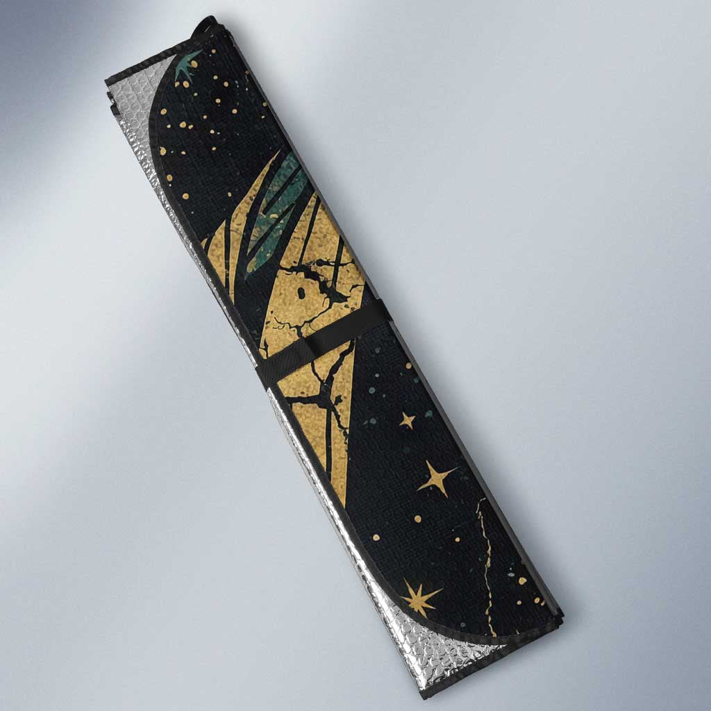 Anubis Ancient Egyptian Auto Sun Shade with Starry Mummy Wrap Pattern, Anubis Warrior Illustration, and Pyramid - African Pride