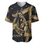 Anubis Ancient Egyptian Baseball Jersey with Starry Mummy Wrap Pattern, Anubis Warrior Illustration, and Pyramid - African Pride