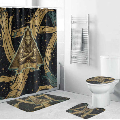 Anubis Ancient Egyptian Bathroom Set with Starry Mummy Wrap Pattern, Anubis Warrior Illustration, and Pyramid - African Pride
