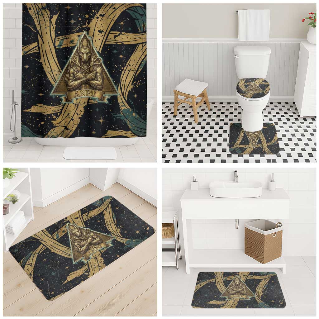 Anubis Ancient Egyptian Bathroom Set with Starry Mummy Wrap Pattern, Anubis Warrior Illustration, and Pyramid - African Pride