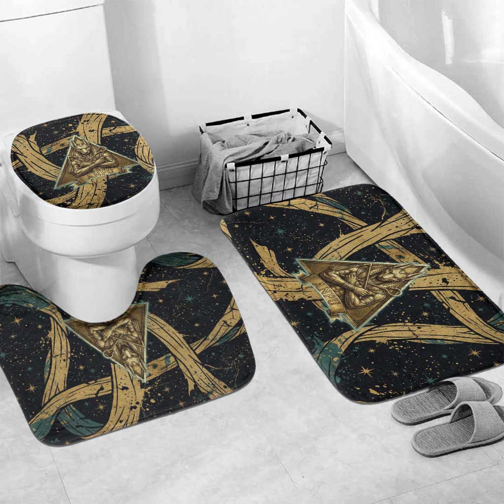 Anubis Ancient Egyptian Bathroom Set with Starry Mummy Wrap Pattern, Anubis Warrior Illustration, and Pyramid - African Pride