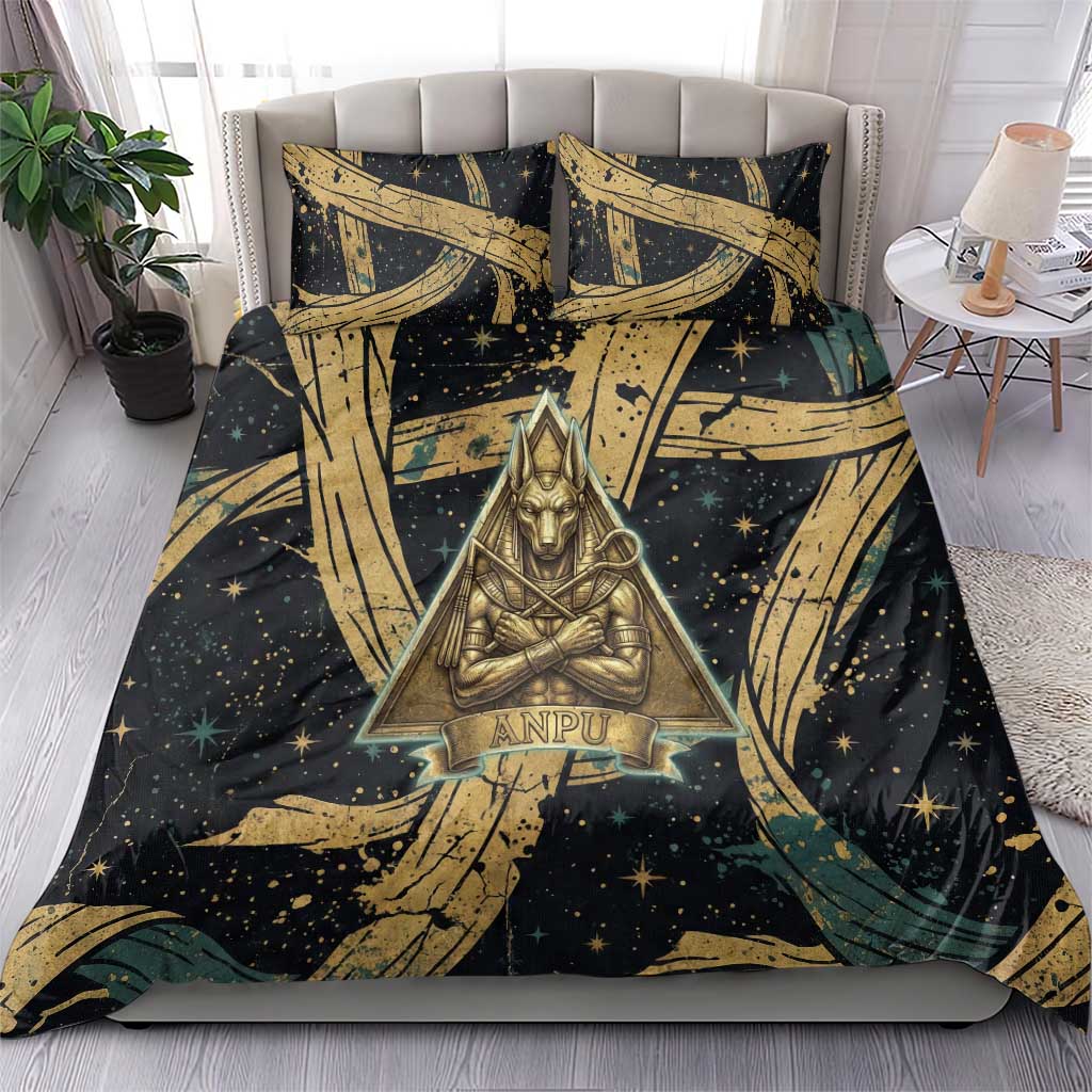 Anubis Ancient Egyptian Bedding Set with Starry Mummy Wrap Pattern, Anubis Warrior Illustration, and Pyramid - African Pride