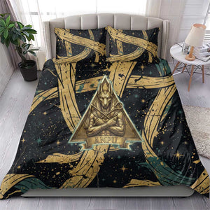 Anubis Ancient Egyptian Bedding Set with Starry Mummy Wrap Pattern, Anubis Warrior Illustration, and Pyramid - African Pride