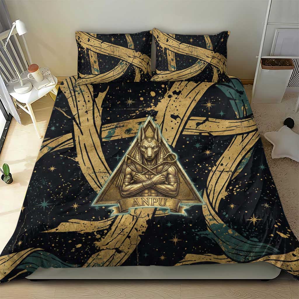 Anubis Ancient Egyptian Bedding Set with Starry Mummy Wrap Pattern, Anubis Warrior Illustration, and Pyramid - African Pride