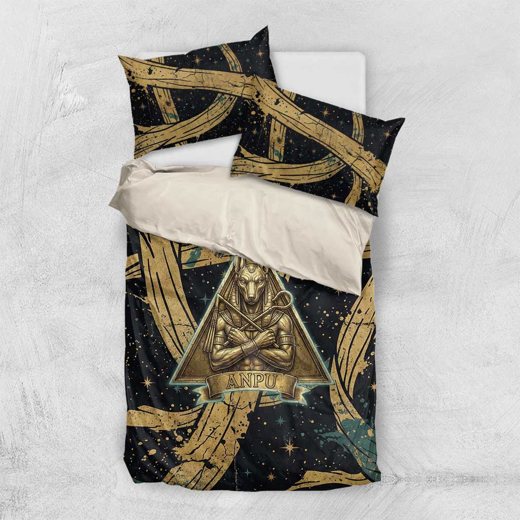 Anubis Ancient Egyptian Bedding Set with Starry Mummy Wrap Pattern, Anubis Warrior Illustration, and Pyramid - African Pride