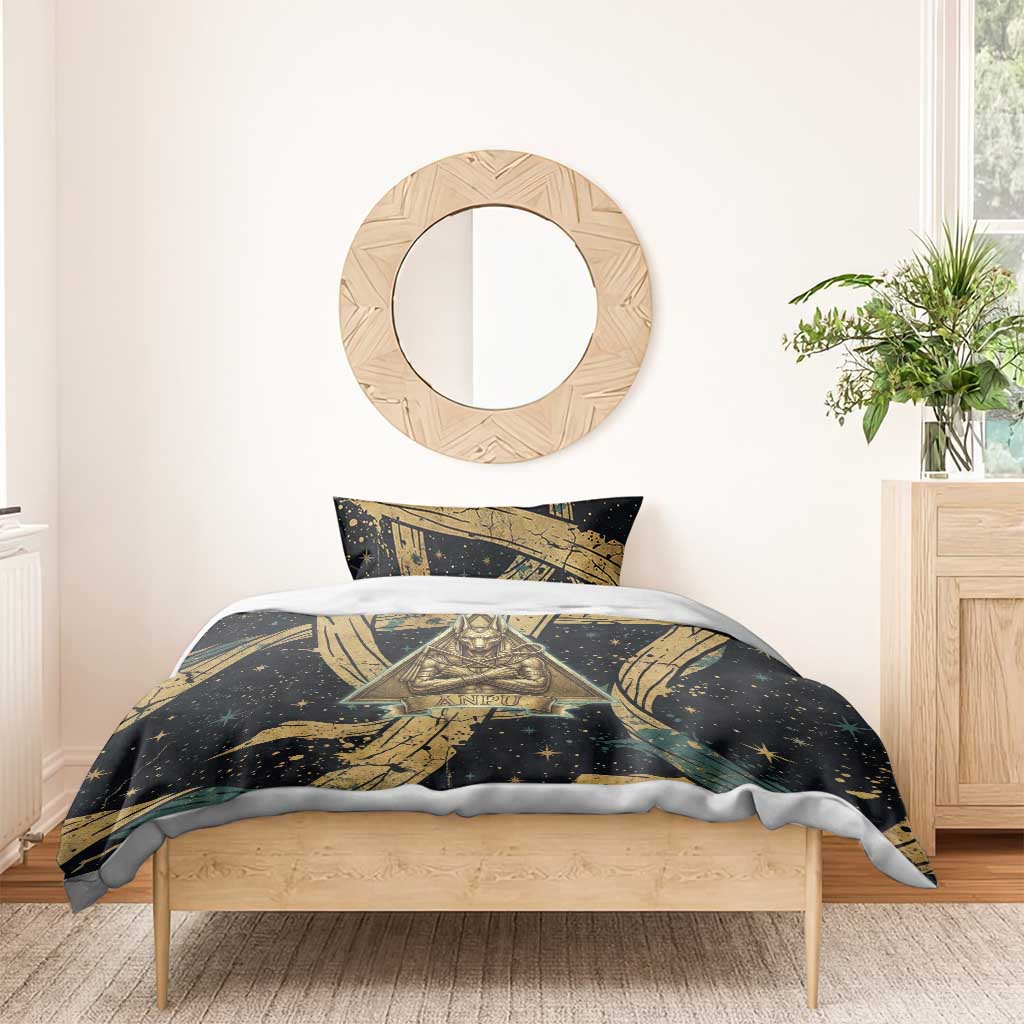 Anubis Ancient Egyptian Bedding Set with Starry Mummy Wrap Pattern, Anubis Warrior Illustration, and Pyramid - African Pride