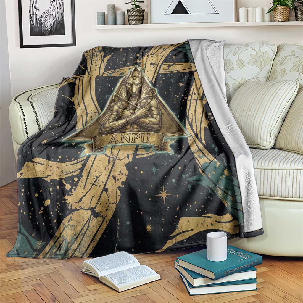 Anubis Ancient Egyptian Blanket with Starry Mummy Wrap Pattern, Anubis Warrior Illustration, and Pyramid - African Pride