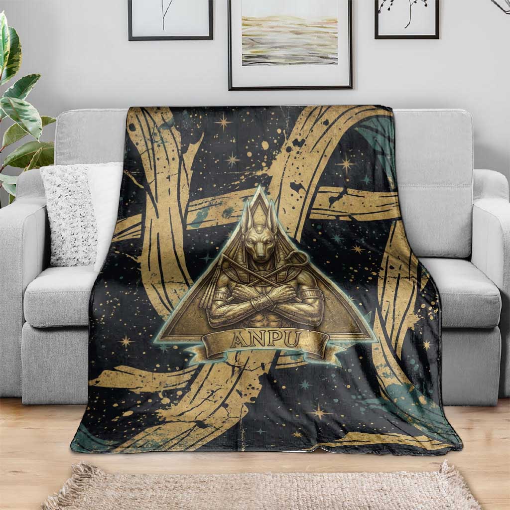 Anubis Ancient Egyptian Blanket with Starry Mummy Wrap Pattern, Anubis Warrior Illustration, and Pyramid - African Pride